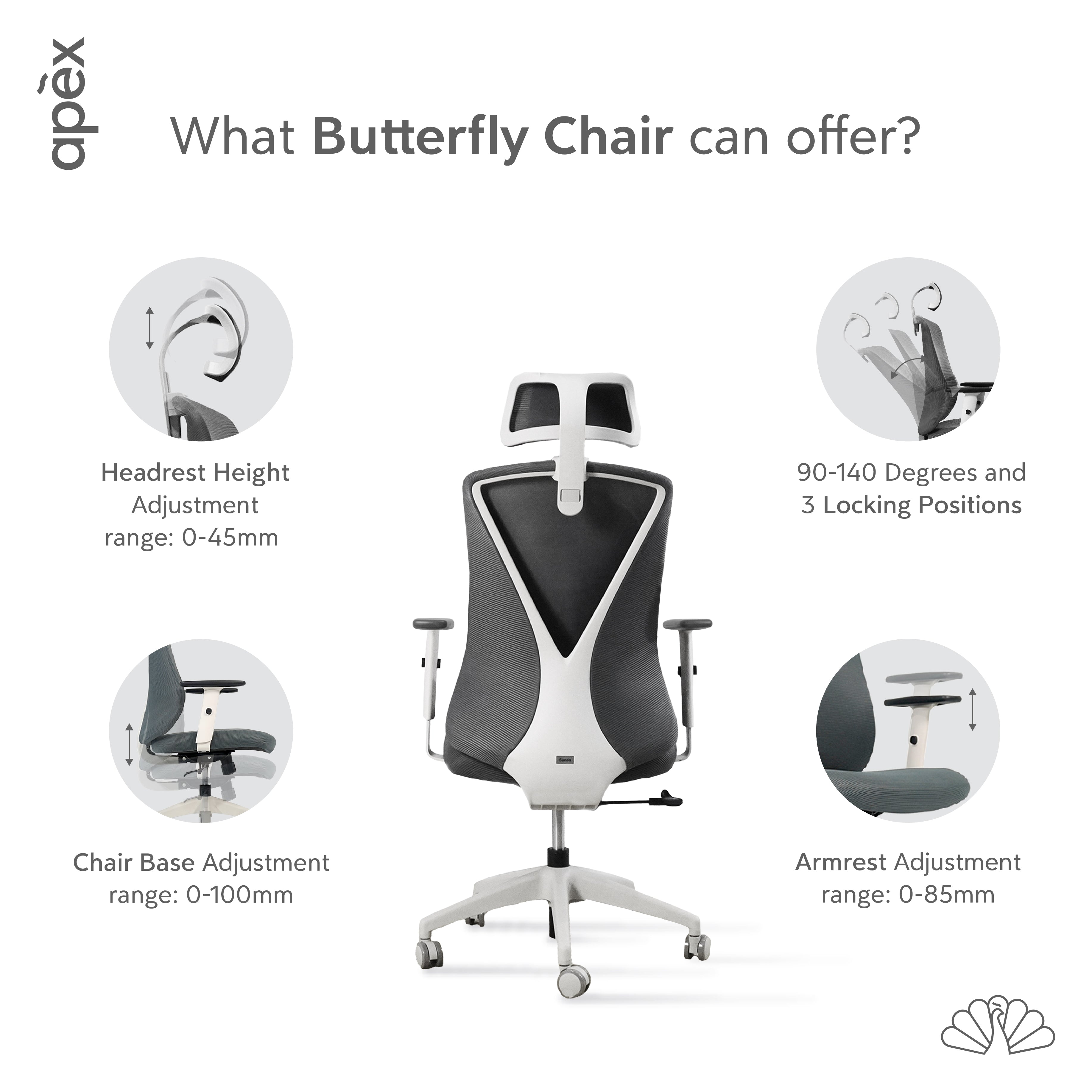 Ergonomic Office Home Chair Butterfly Series Mesh Highback Apex